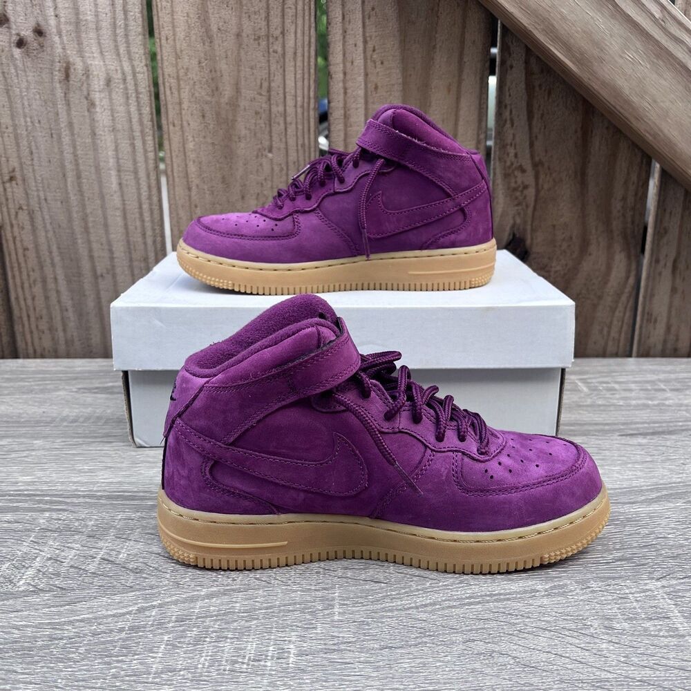 Nike Air Force 1 Mid Youth Sneakers 2.5Y AH0756-600 Burgundy Bordeaux Suede